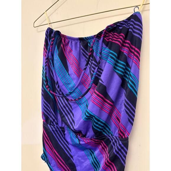 Rose Marie Reid Vintage One Piece Bathing Suit Purple Stripes - Picture 2 of 6